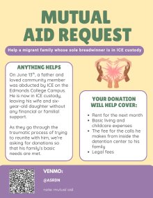 A flyer requesting support for an EC student arrested by ICE