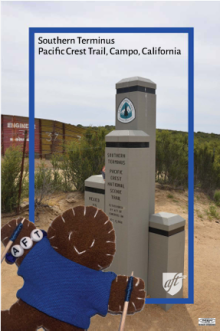 Edie the Contract Hiker at Campo, Southern Terminus of the Pacific Crest Trail