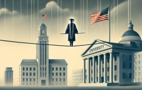 The precarious state of higher education, particularly in relation to consolidation, financial pressures, and governance shifts.